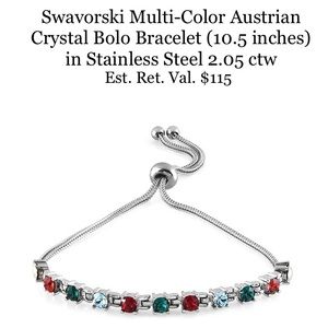 Swavorski multi-color Austrian Crystal Bolo Bracelet in Stainless Steel 10.5 in